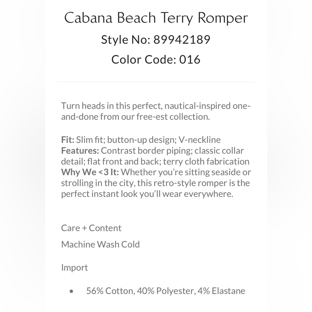 🏝️NWT FREE PEOPLE TERRY ROMPER - Picture 11 of 11